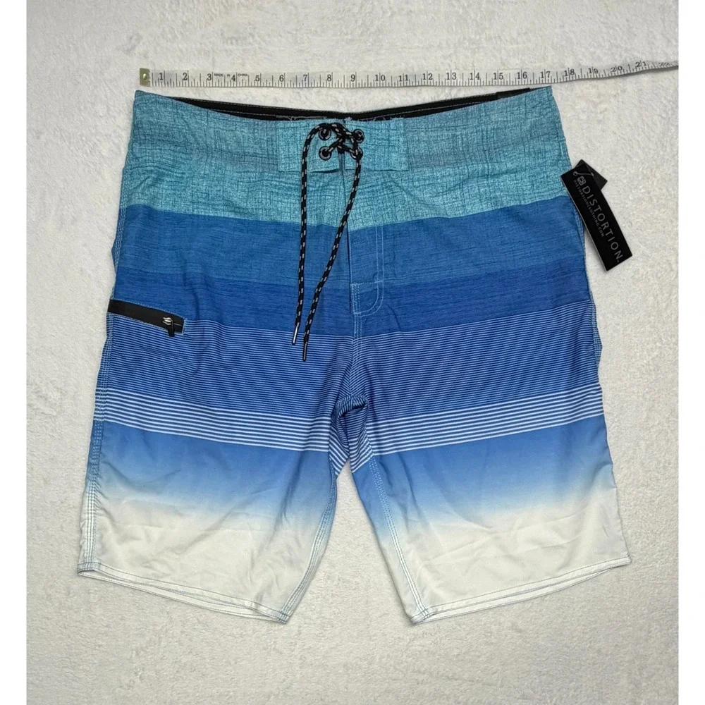 Distortion Blue White Board Shorts NWT Men's Large UV Protection